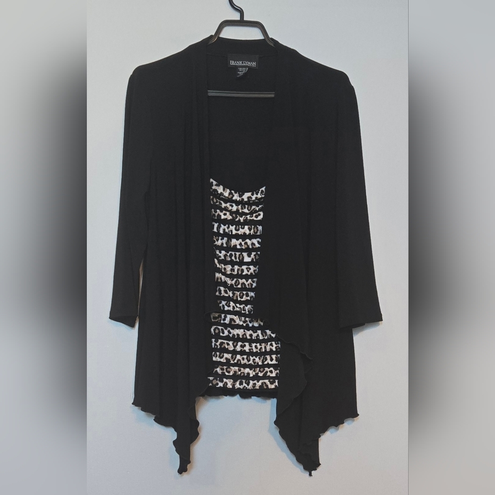Frank Lyman Layered Tank/Cardigan Ruffled Fooler Top  Size 14